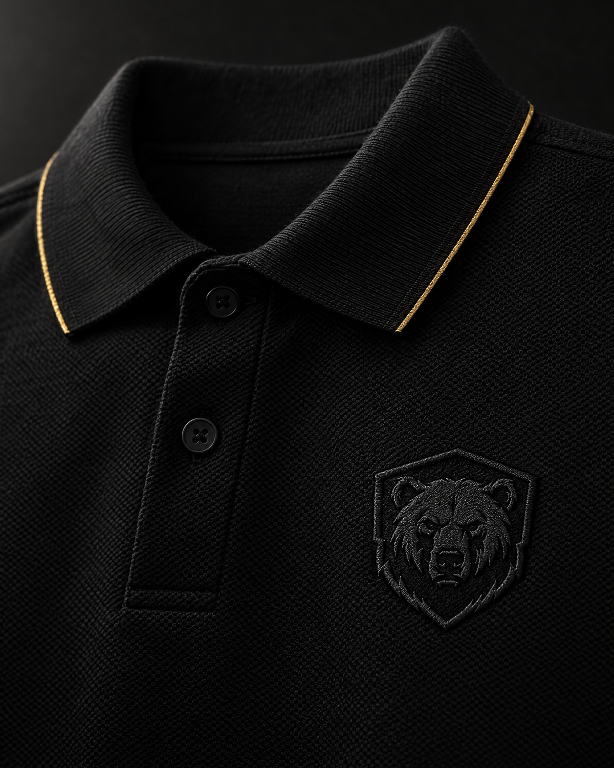 Polar Beast Polo - embroidery and gold collar detail